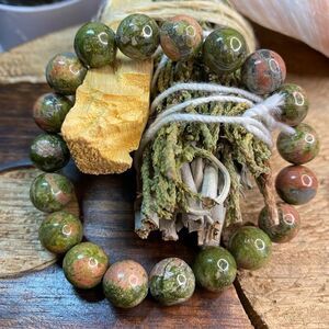 Green & Pink Unakite Jasper Bead Stone Bracelet 10mm